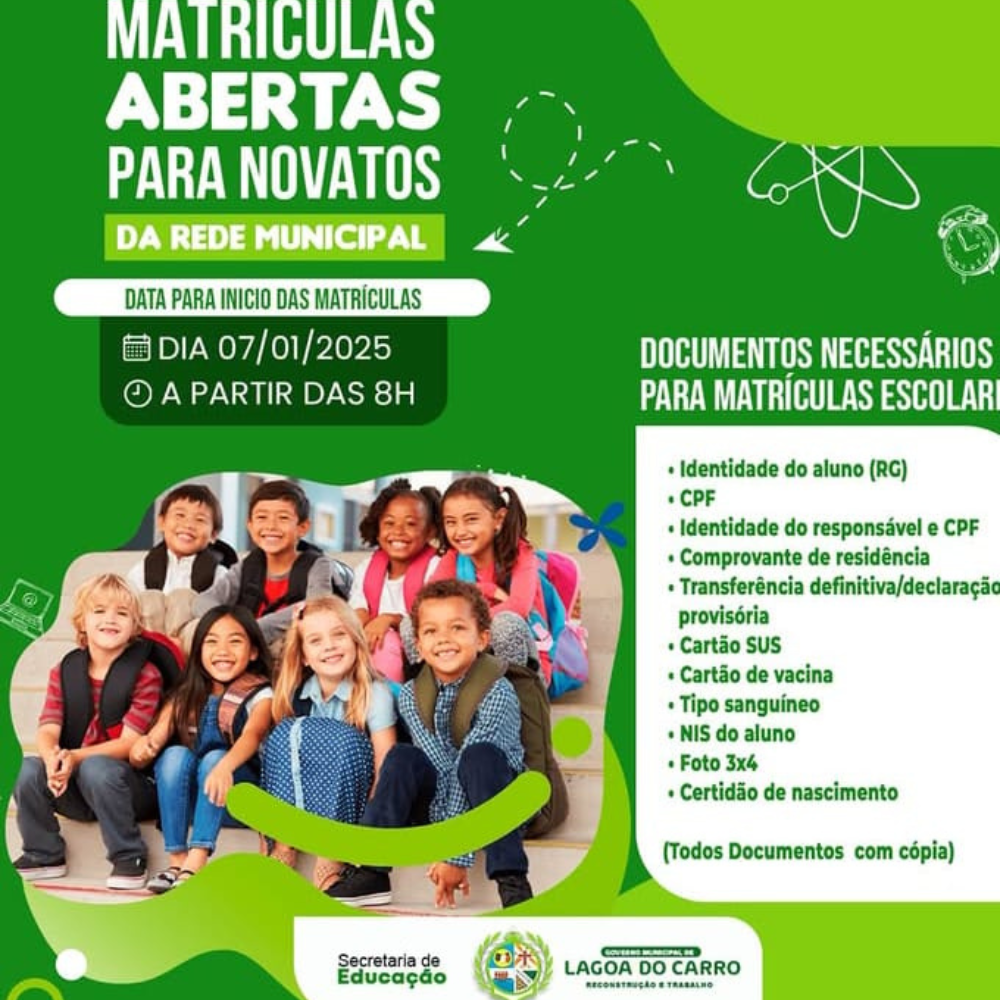 ATENÇÃO: MATRÍCULAS PARA ESTUDANTES NOVATOS